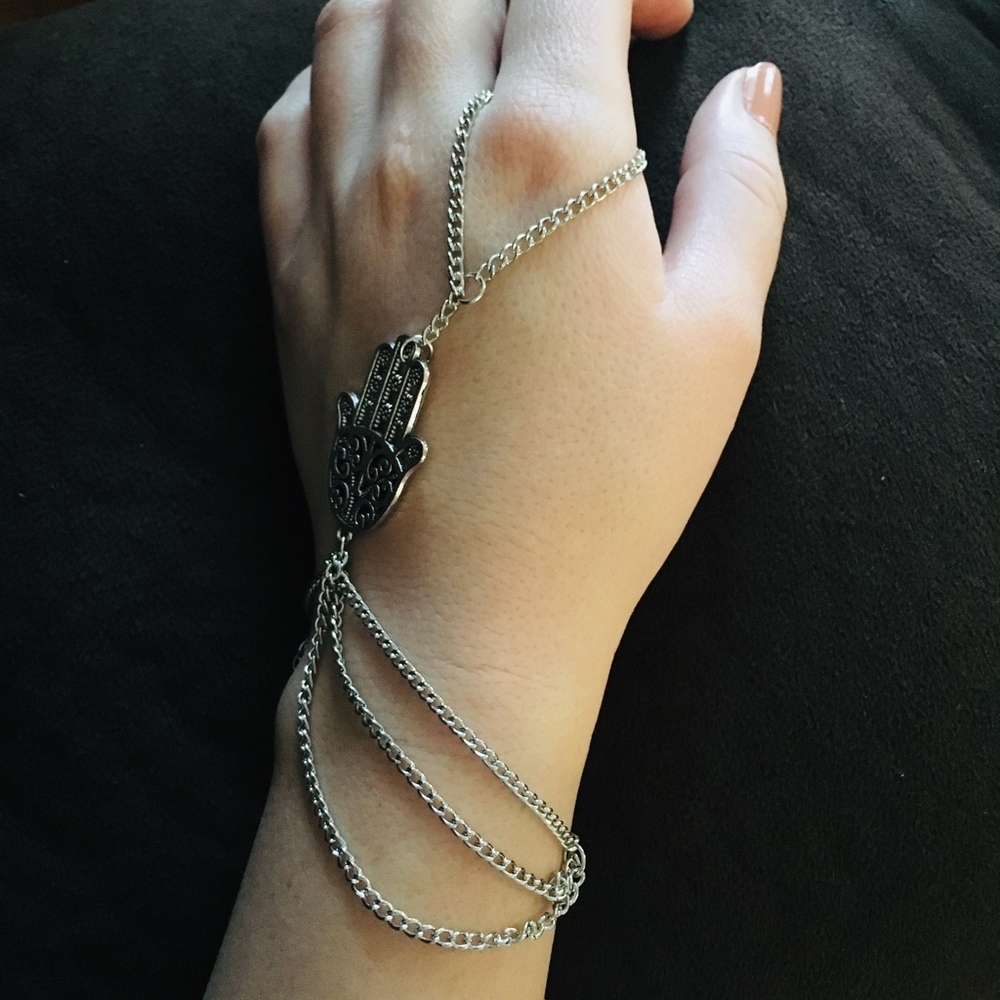 'Follow Her' Tribal Palm Hand Finger Ring Bracelet - Picture 3 of 5
